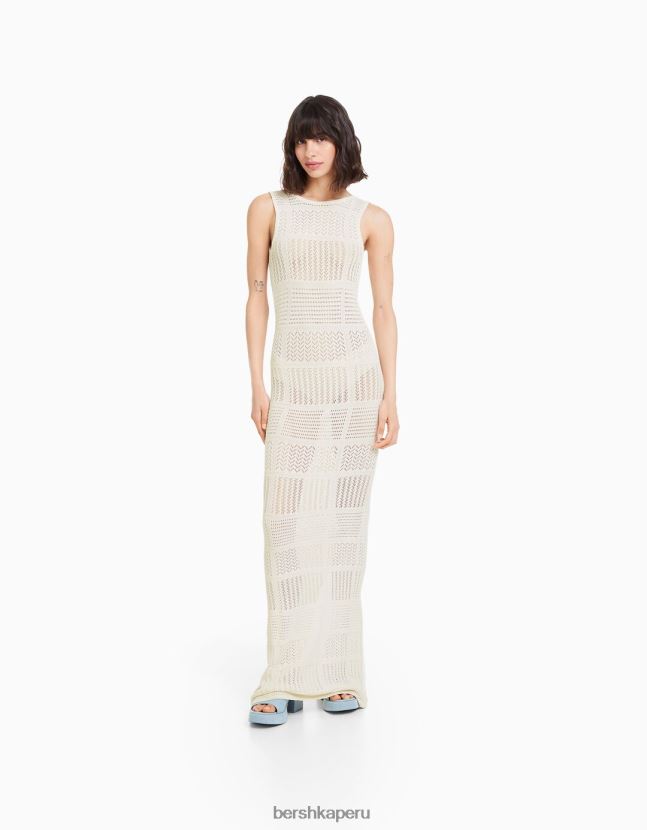 crema Bershka mujer vestido midi con abertura en la espalda 806J6B1852