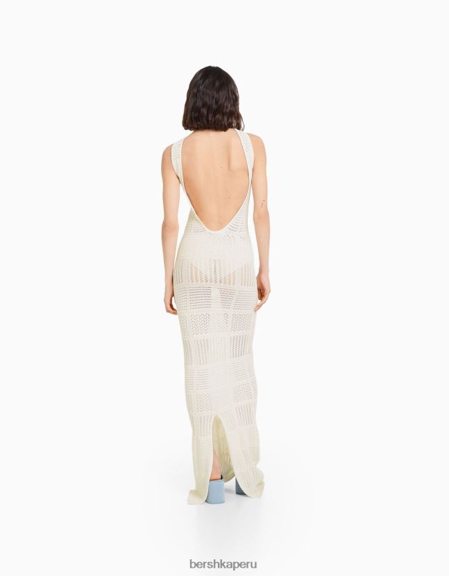 crema Bershka mujer vestido midi con abertura en la espalda 806J6B1852