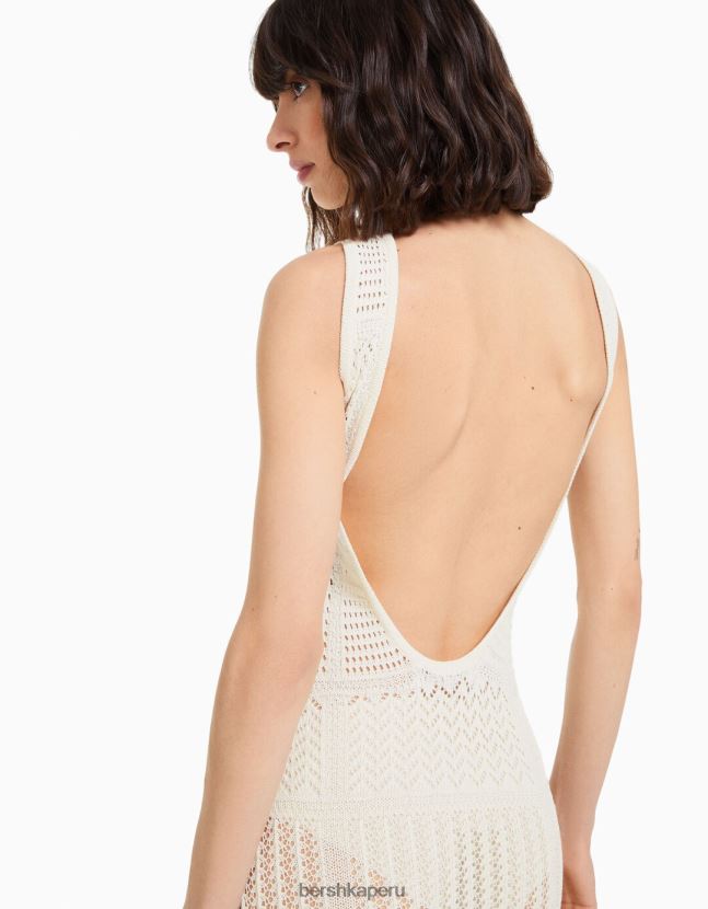 crema Bershka mujer vestido midi con abertura en la espalda 806J6B1852