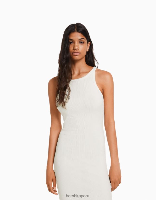 crema Bershka mujer vestido midi de canalé sin mangas 806J6B1
