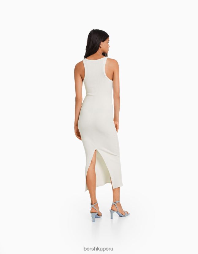crema Bershka mujer vestido midi de canalé sin mangas 806J6B1