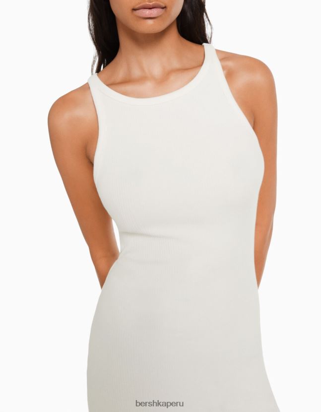 crema Bershka mujer vestido midi de canalé sin mangas 806J6B1