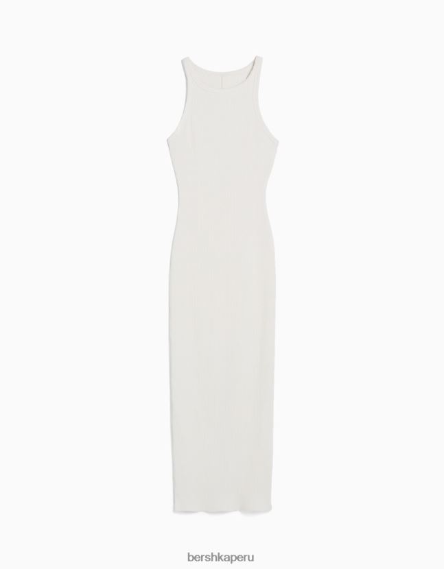 crema Bershka mujer vestido midi de canalé sin mangas 806J6B1