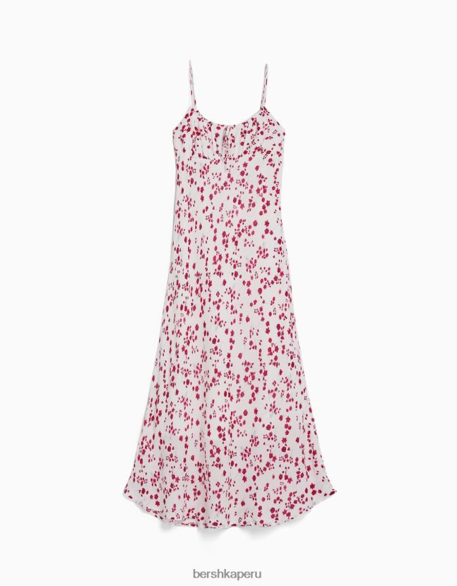 crema Bershka mujer vestido midi de crepé con tiras estampadas 806J6B88