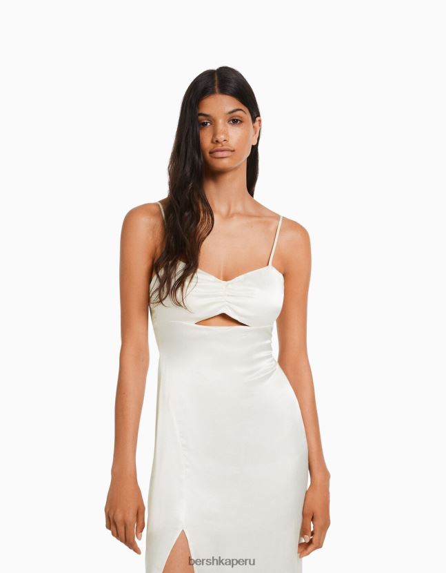 crema Bershka mujer vestido midi de tirantes de satén 806J6B177