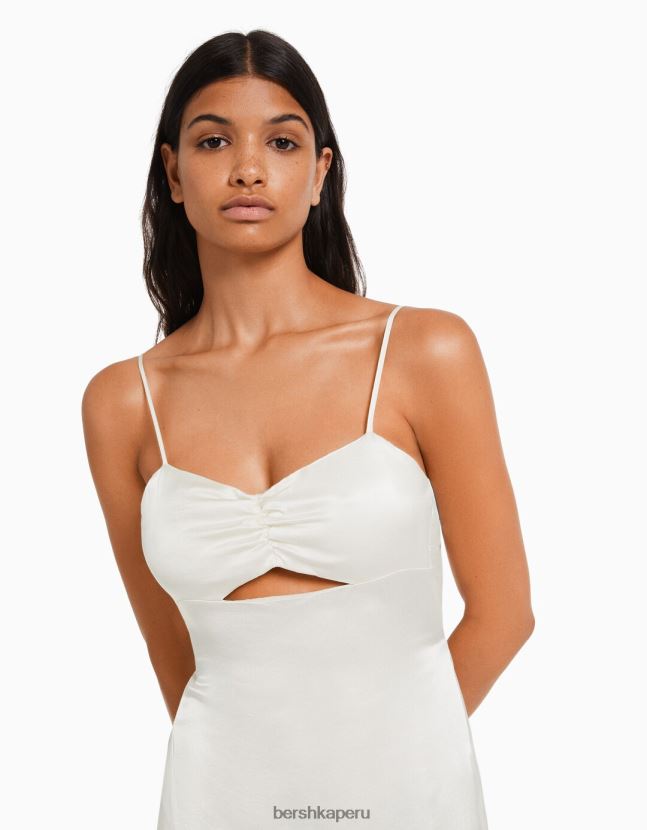 crema Bershka mujer vestido midi de tirantes de satén 806J6B177