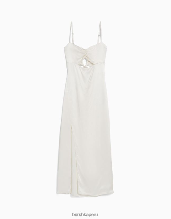 crema Bershka mujer vestido midi de tirantes de satén 806J6B177