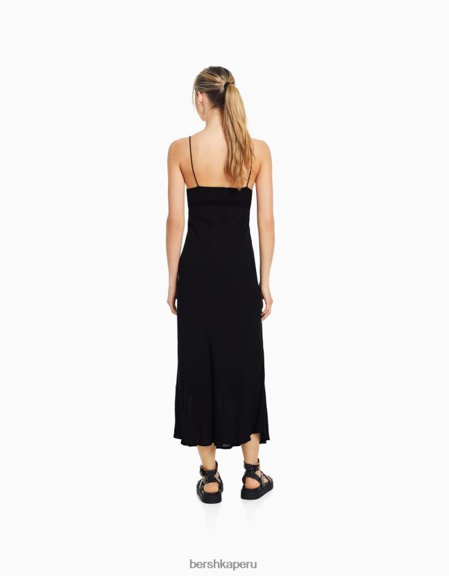exclusivo Bershka mujer vestido midi de crepé con tiras 806J6B75