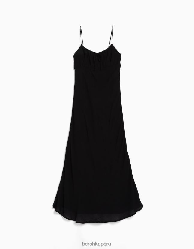 exclusivo Bershka mujer vestido midi de crepé con tiras 806J6B75
