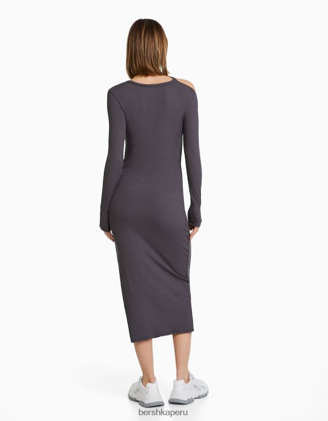 exclusivo Bershka mujer vestido midi de manga larga y escote asimétrico 806J6B257