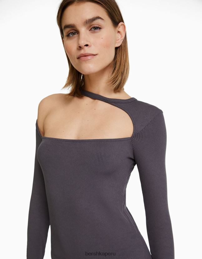exclusivo Bershka mujer vestido midi de manga larga y escote asimétrico 806J6B257