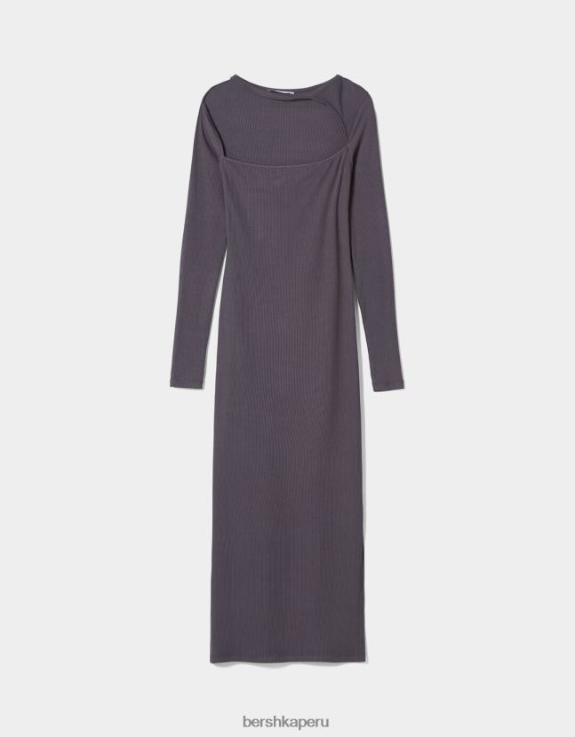 exclusivo Bershka mujer vestido midi de manga larga y escote asimétrico 806J6B257