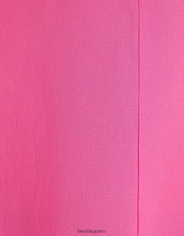 fucsia Bershka mujer vestido corto de mezcla de lino con tiras y nudo 806J6B72