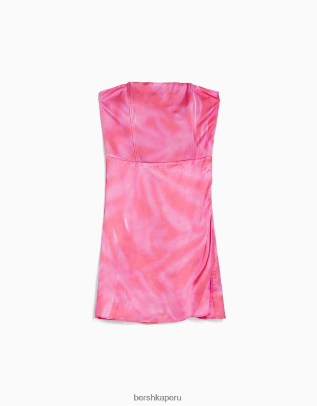 fucsia Bershka mujer vestido corto de satén con hombros descubiertos 806J6B104