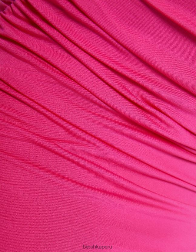 fucsia Bershka mujer vestido largo con hombros descubiertos y volantes 806J6B33
