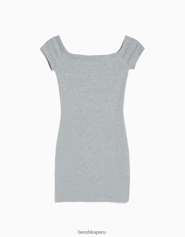 gris Bershka mujer mini vestido de manga corta con hombros descubiertos 806J6B204