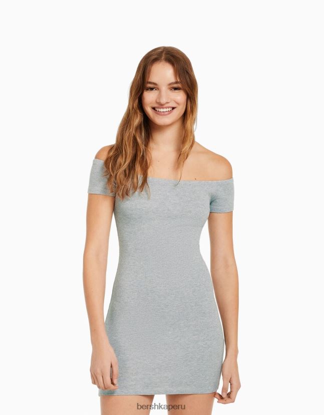 gris Bershka mujer mini vestido de manga corta con hombros descubiertos 806J6B4067