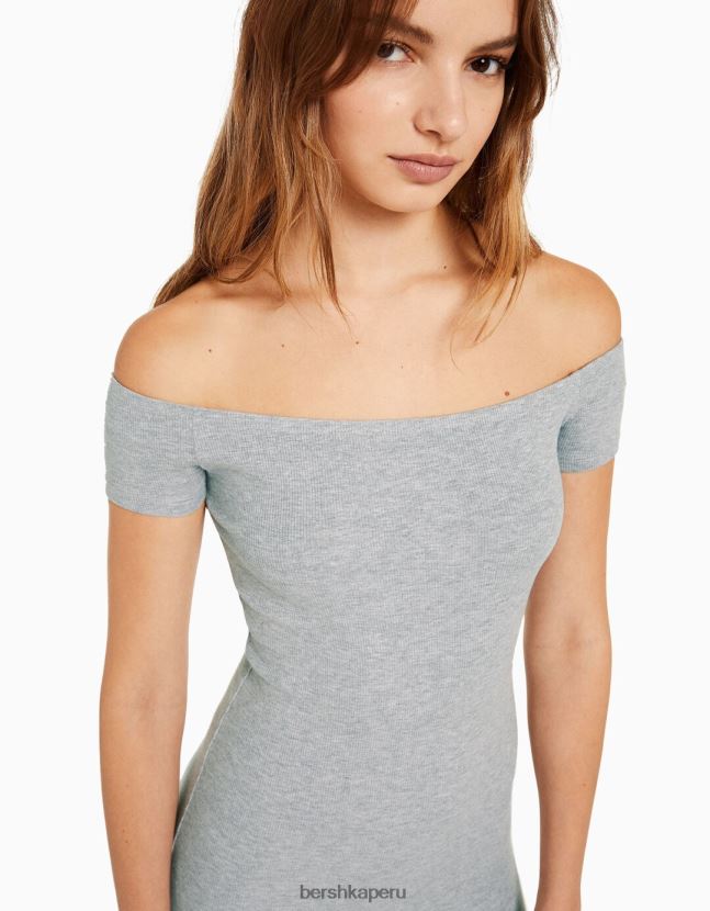 gris Bershka mujer mini vestido de manga corta con hombros descubiertos 806J6B4067