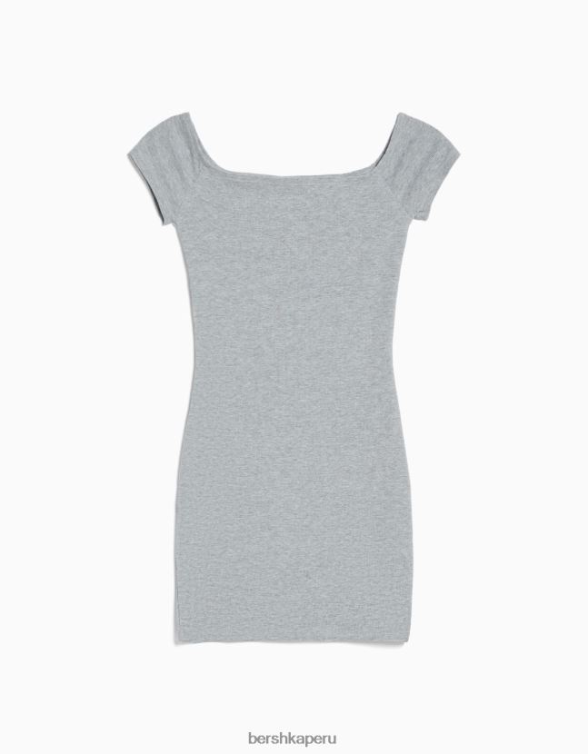 gris Bershka mujer mini vestido de manga corta con hombros descubiertos 806J6B4067