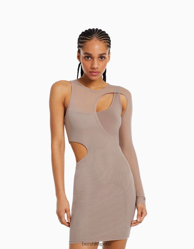 gris Bershka mujer mini vestido de tul asimétrico de manga larga 806J6B239
