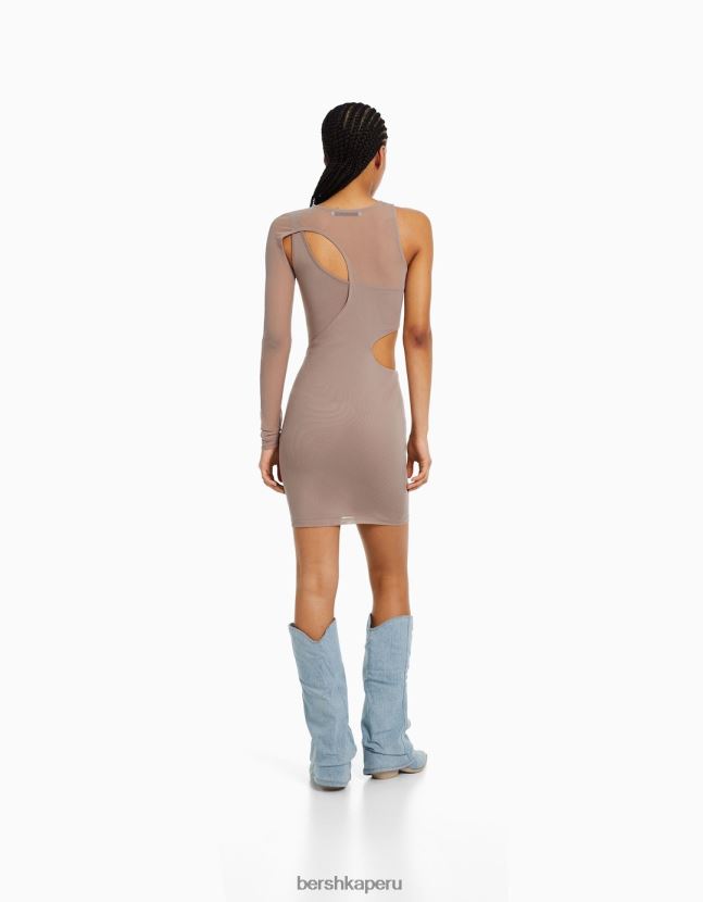 gris Bershka mujer mini vestido de tul asimétrico de manga larga 806J6B239