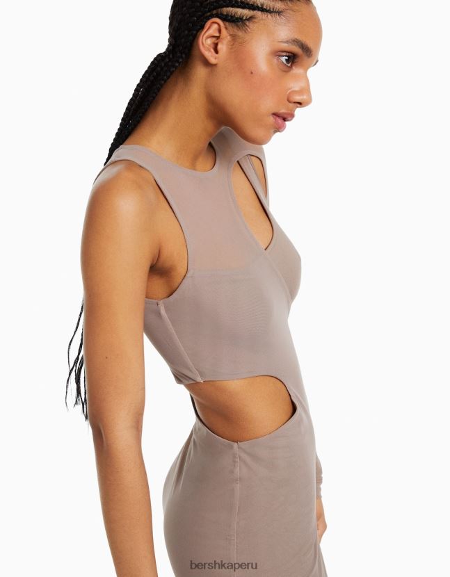 gris Bershka mujer mini vestido de tul asimétrico de manga larga 806J6B239
