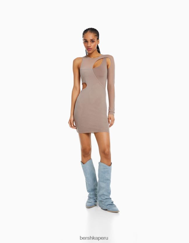gris Bershka mujer mini vestido de tul asimétrico de manga larga 806J6B239