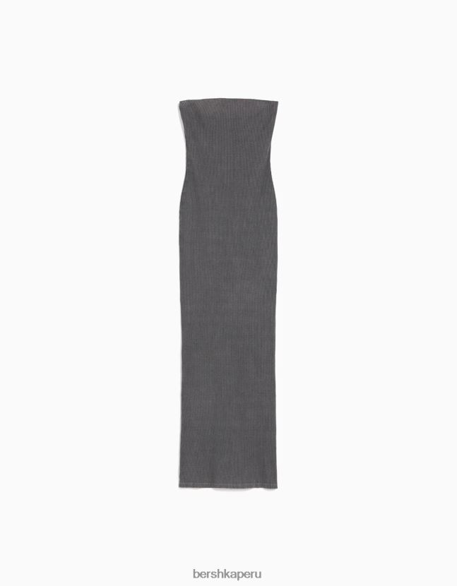 gris Bershka mujer vestido largo bandeau de canalé con efecto lavado 806J6B45
