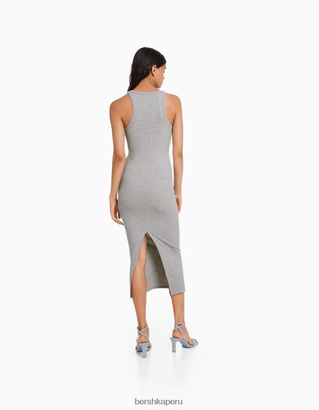 gris Bershka mujer vestido midi de canalé sin mangas 806J6B3