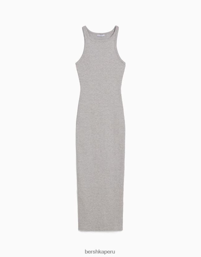 gris Bershka mujer vestido midi de canalé sin mangas 806J6B3