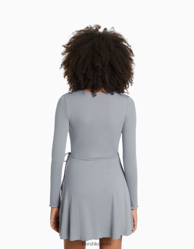 gris oscuro Bershka mujer mini vestido de manga larga 806J6B144