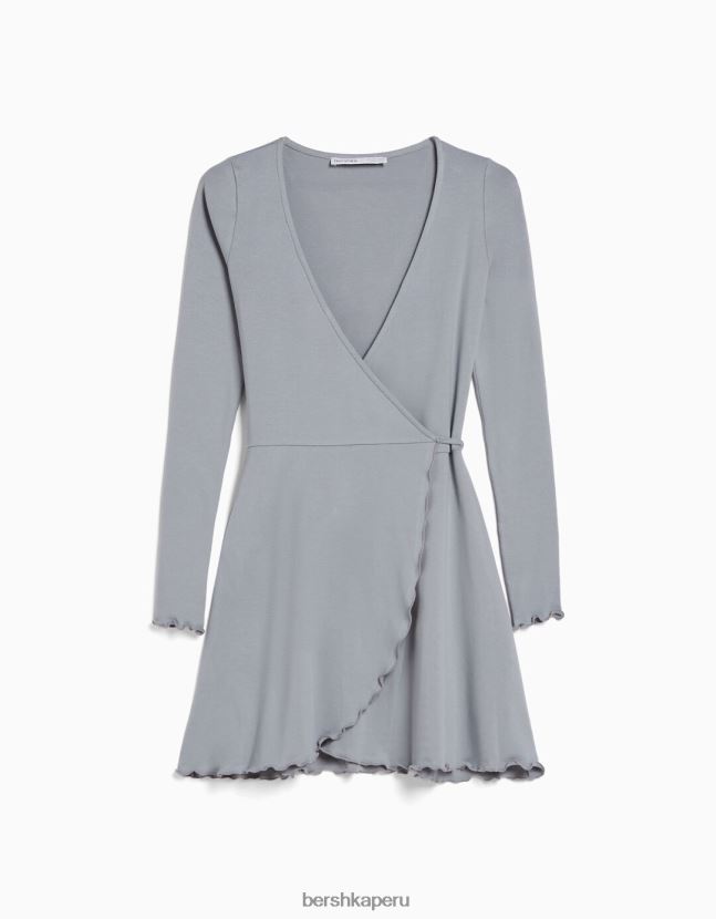 gris oscuro Bershka mujer mini vestido de manga larga 806J6B144