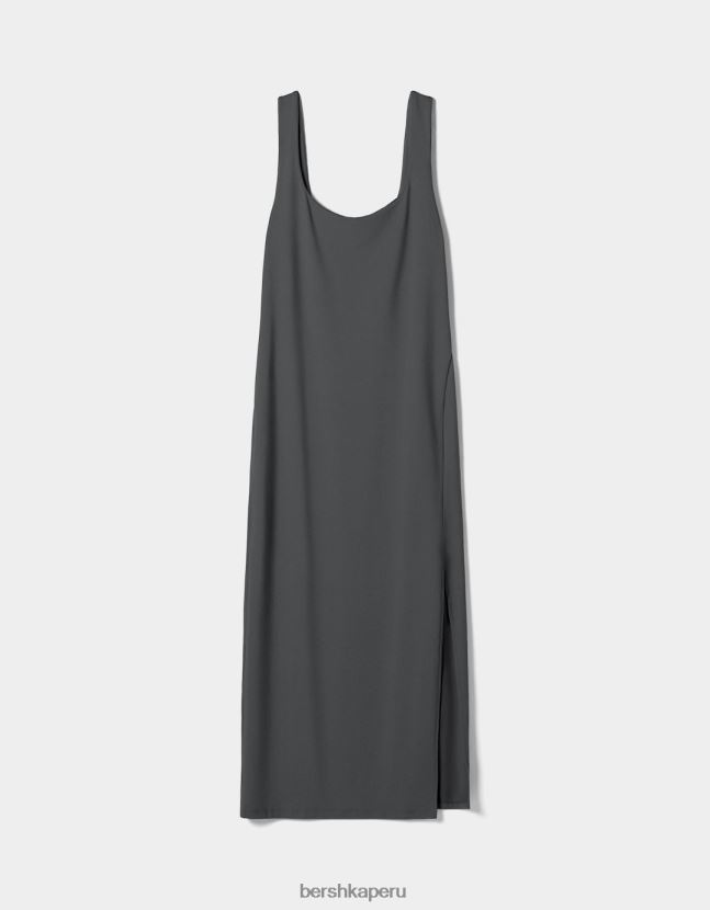 gris oscuro Bershka mujer vestido midi ajustado con tirantes 806J6B259