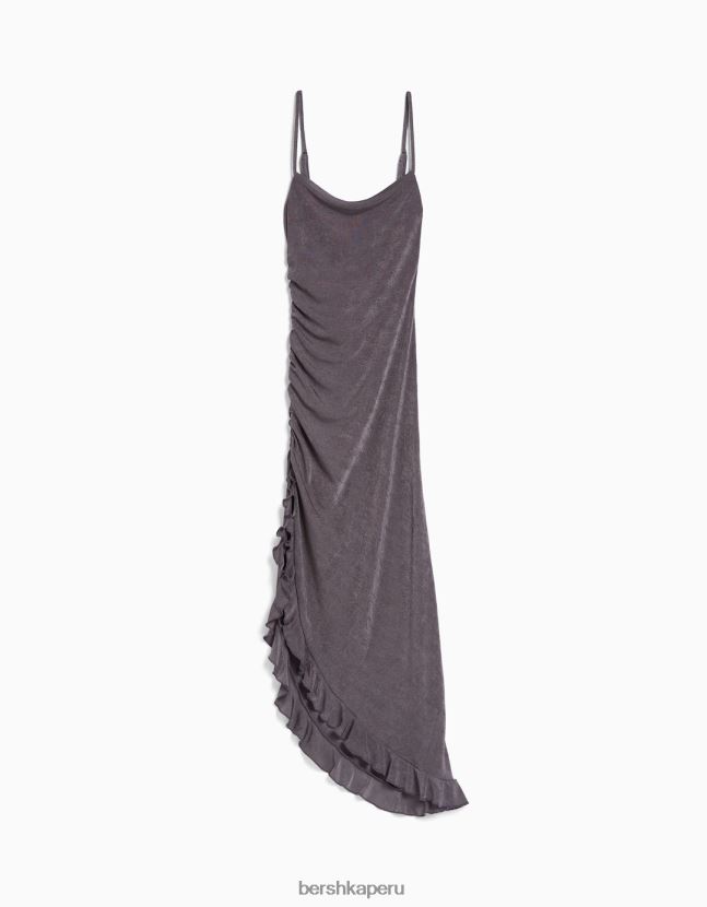 gris oscuro Bershka mujer vestido midi con tirantes y volantes 806J6B218