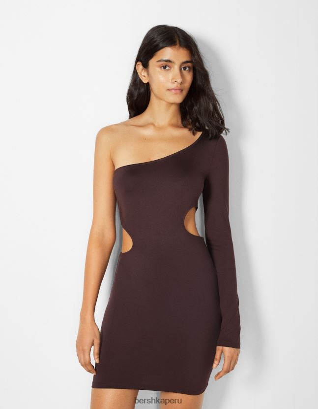 marrón Bershka mujer mini vestido con manga larga asimétrica y aberturas 806J6B256