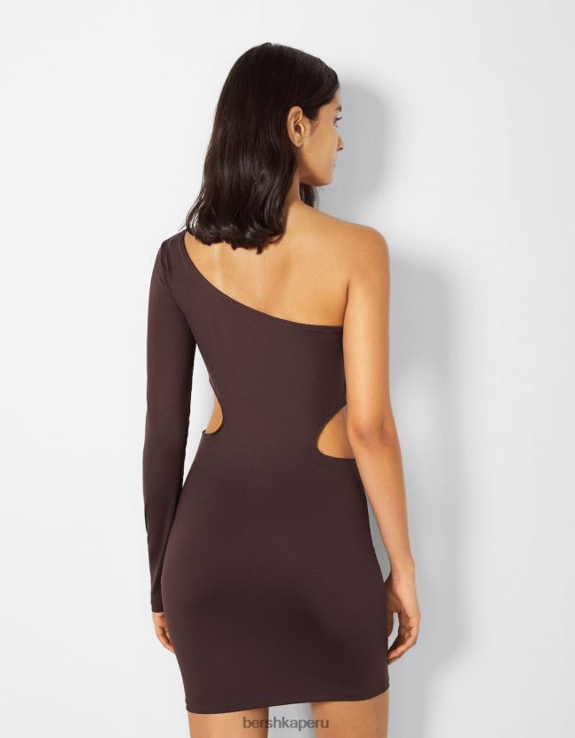 marrón Bershka mujer mini vestido con manga larga asimétrica y aberturas 806J6B256