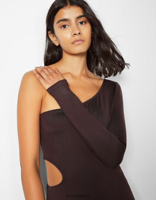 marrón Bershka mujer mini vestido con manga larga asimétrica y aberturas 806J6B256