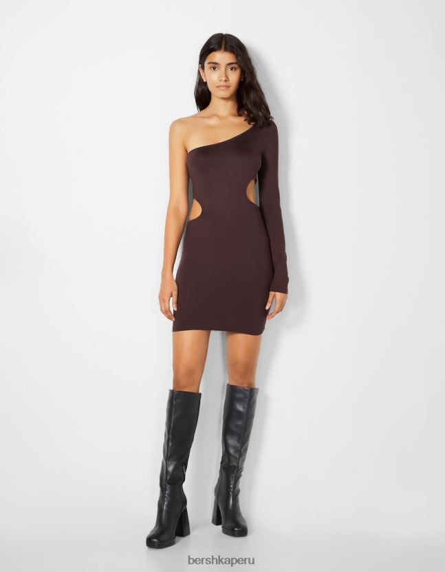 marrón Bershka mujer mini vestido con manga larga asimétrica y aberturas 806J6B256