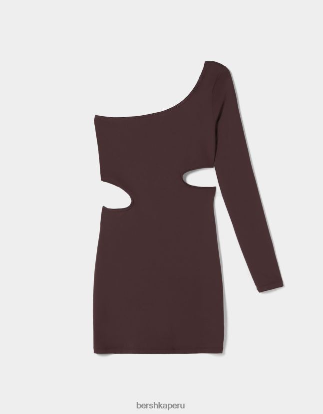 marrón Bershka mujer mini vestido con manga larga asimétrica y aberturas 806J6B256