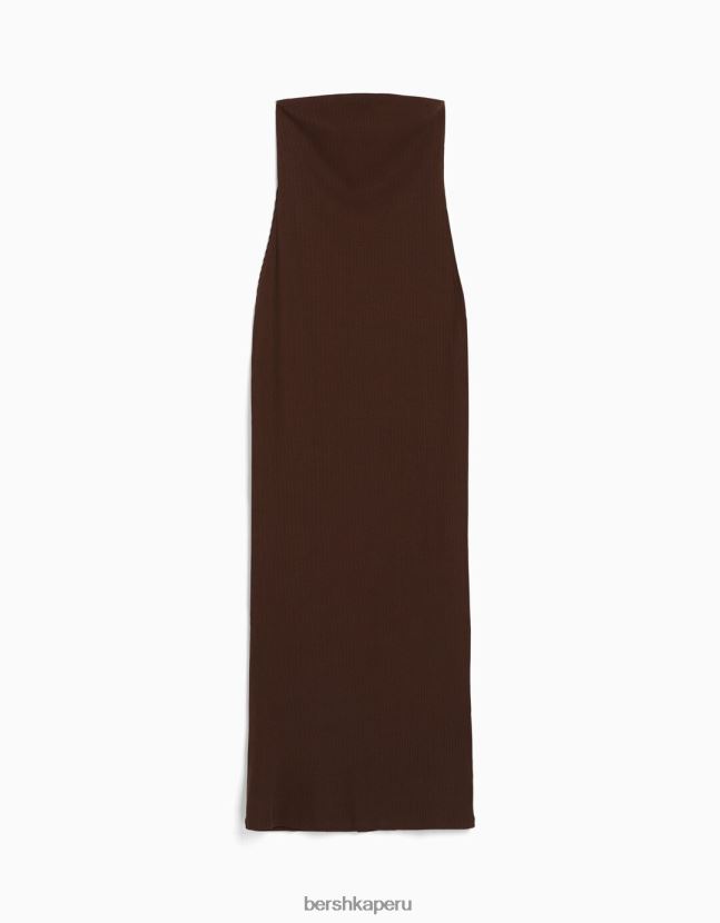 marrón Bershka mujer vestido bandeau largo de canalé 806J6B47
