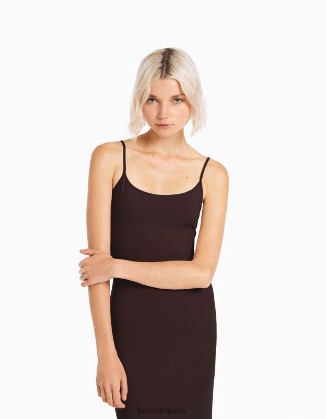 marrón Bershka mujer vestido largo ajustado con tiras 806J6B78