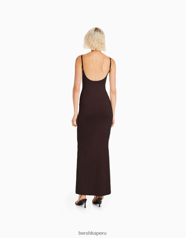 marrón Bershka mujer vestido largo ajustado con tiras 806J6B78