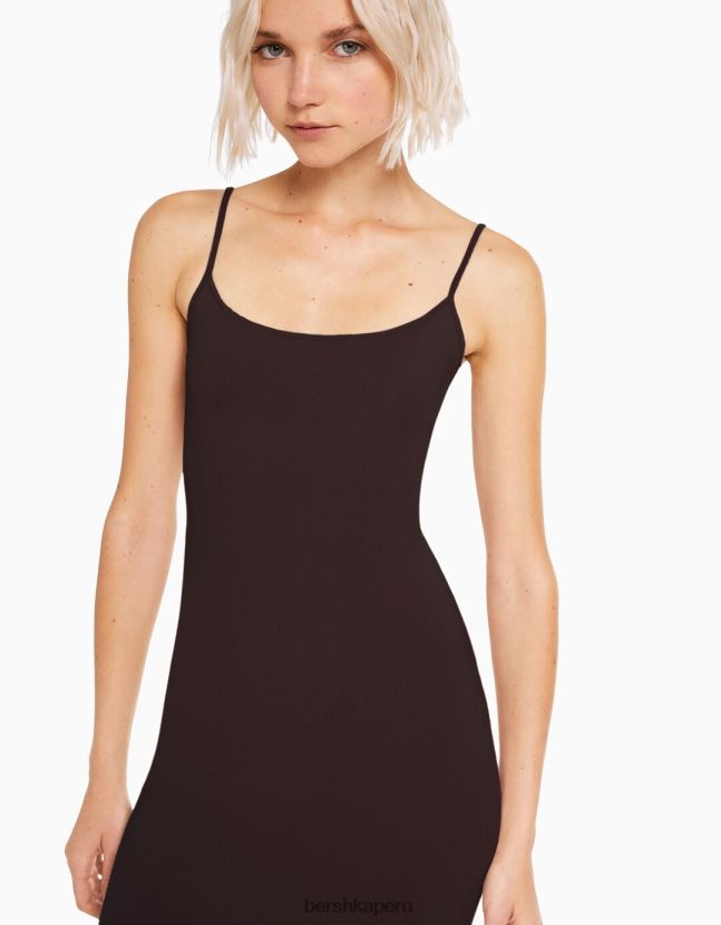 marrón Bershka mujer vestido largo ajustado con tiras 806J6B78