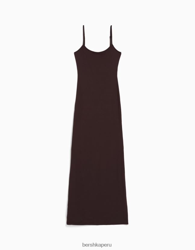 marrón Bershka mujer vestido largo ajustado con tiras 806J6B78
