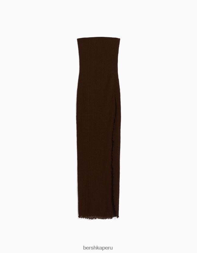 marrón Bershka mujer vestido largo bandeau con encaje rubio 806J6B40