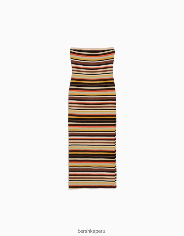 marrón Bershka mujer vestido midi palabra de honor a rayas 806J6B183