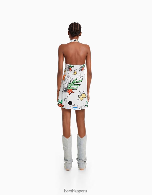 multicolor Bershka mujer mini vestido estampado con cuello halter y lazo 806J6B161