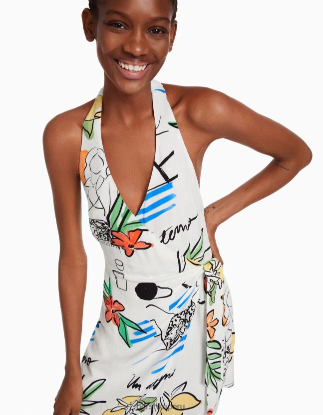 multicolor Bershka mujer mini vestido estampado con cuello halter y lazo 806J6B161