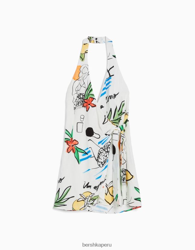 multicolor Bershka mujer mini vestido estampado con cuello halter y lazo 806J6B161