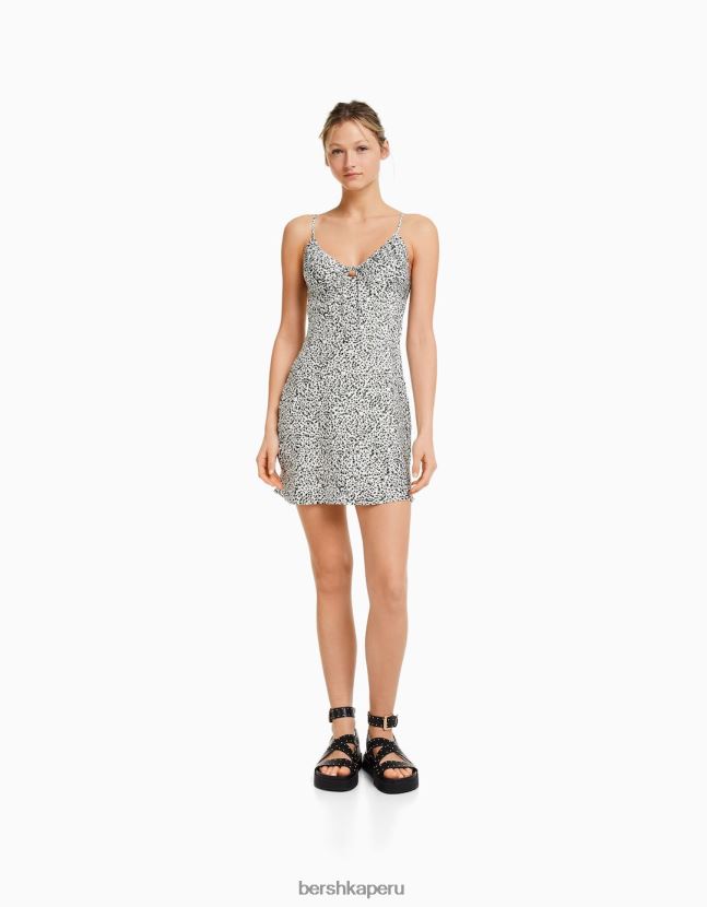 multicolor Bershka mujer minivestido fluido de satén con tiras y frunces 806J6B69